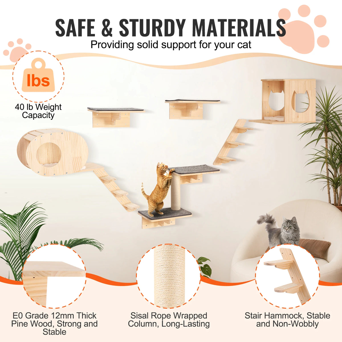 SucceBuy Wall Mounted Cat Shelves Wooden Perches And Hammocks