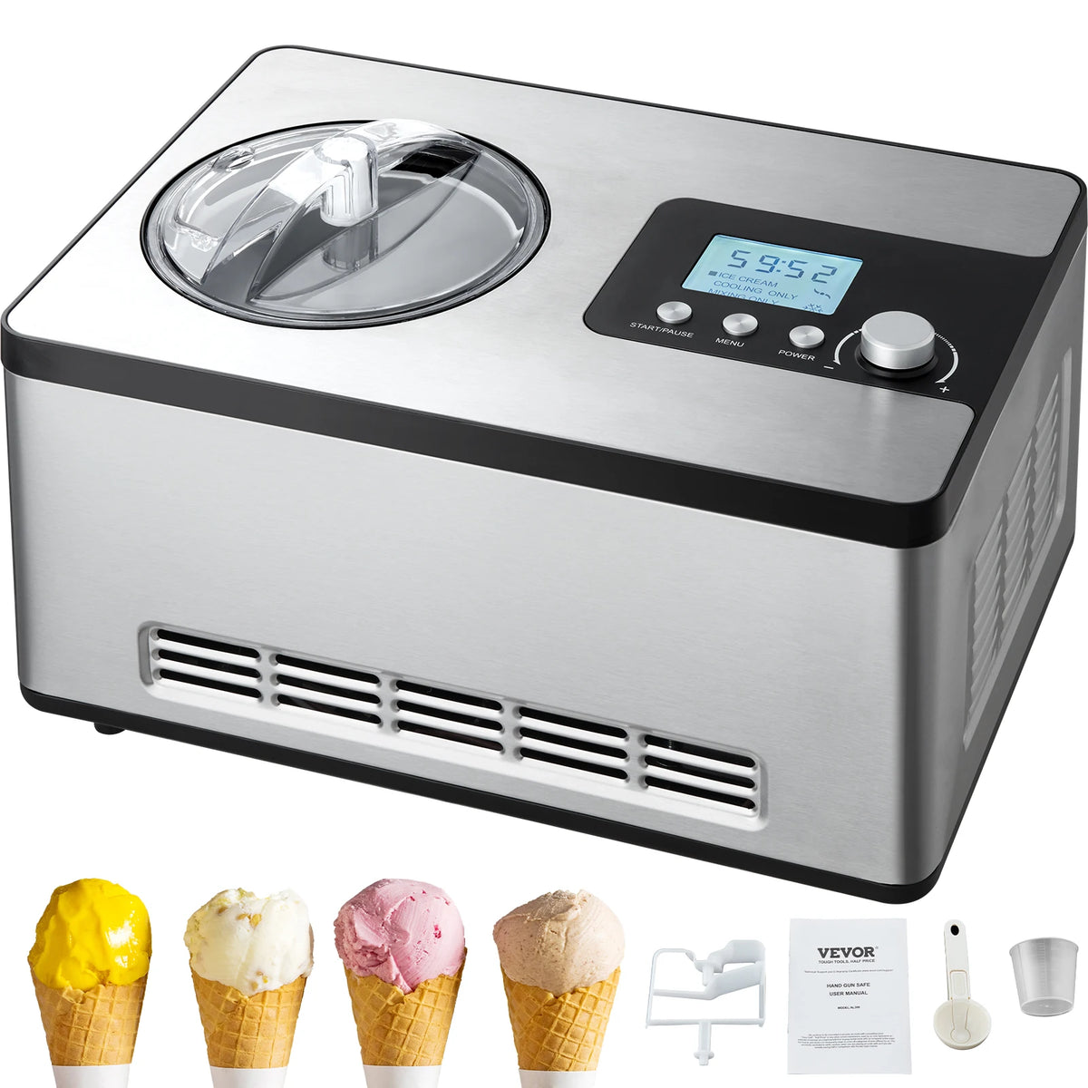 SucceBuy Automatic Ice Cream Maker with Built-in Compressor 2 Quart No Pre-freezing Fruit Yogurt Machine Electric Sorbet Maker