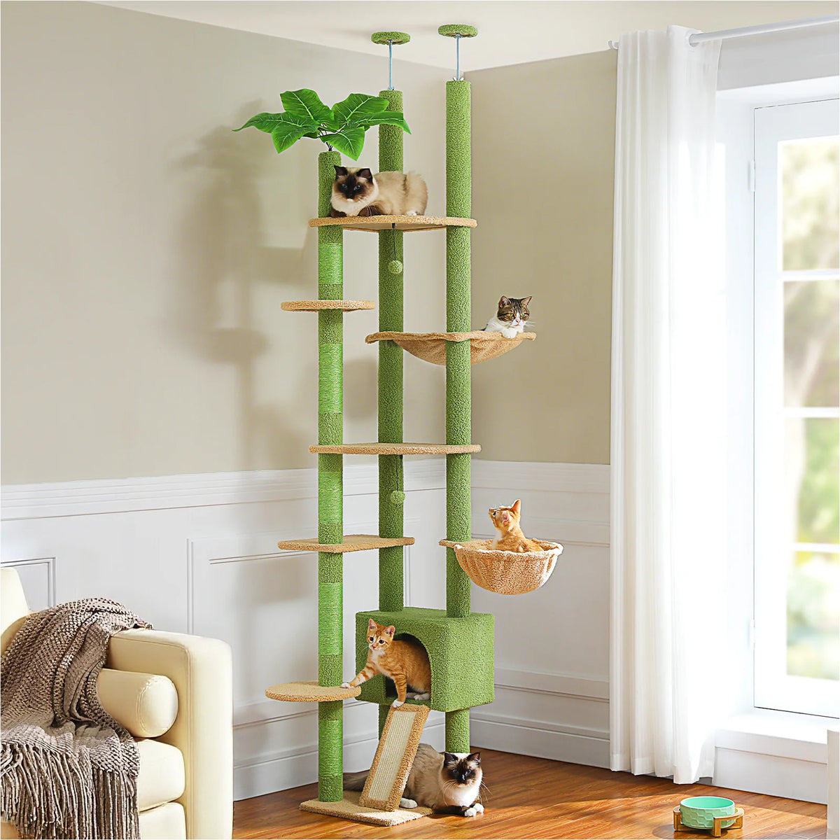 Pequlti Comfortable Cat Tower With Hammock And Sisal Scratching Posts