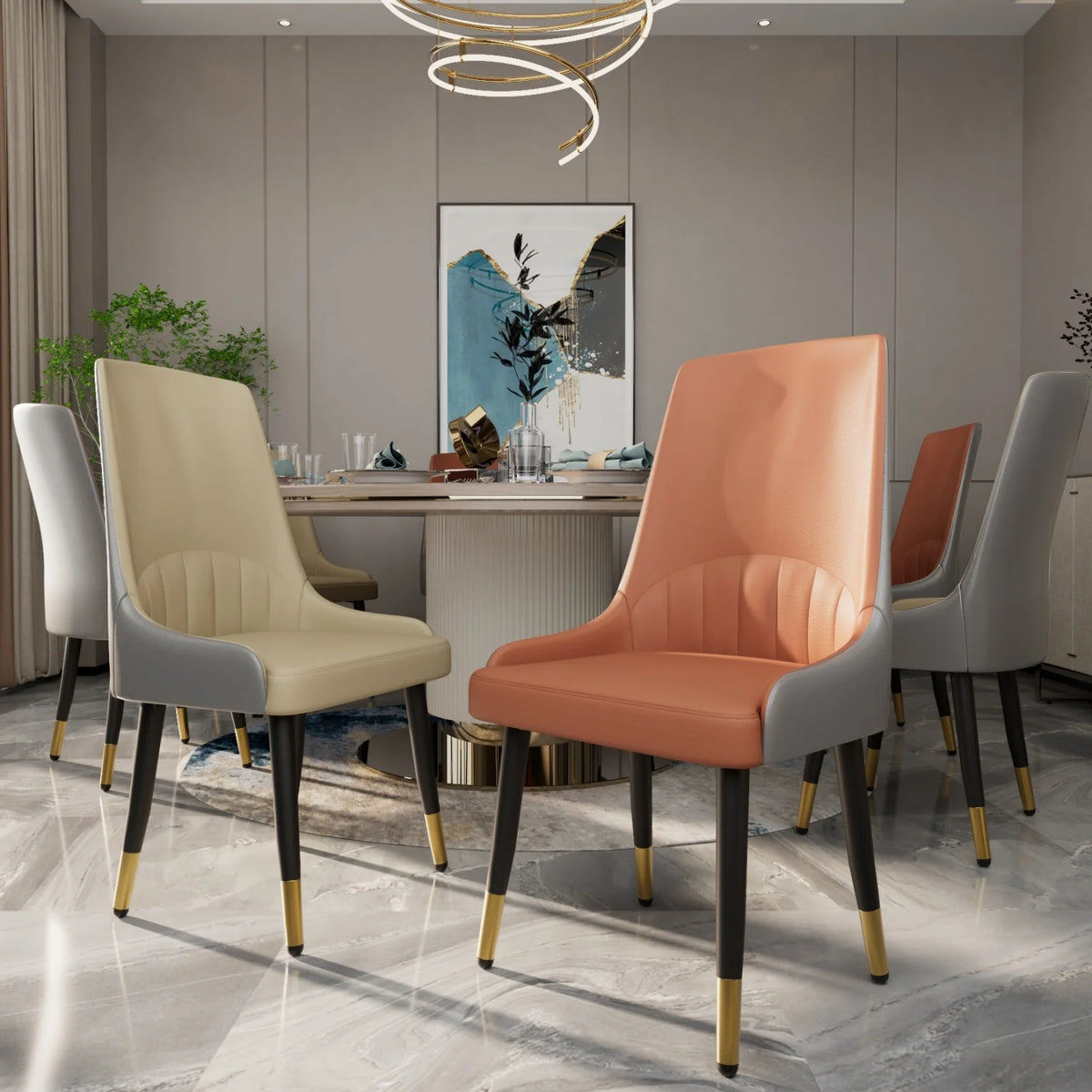 Modern Synthetic Leather Dining Chairs With Metal Frame And Padded Seats