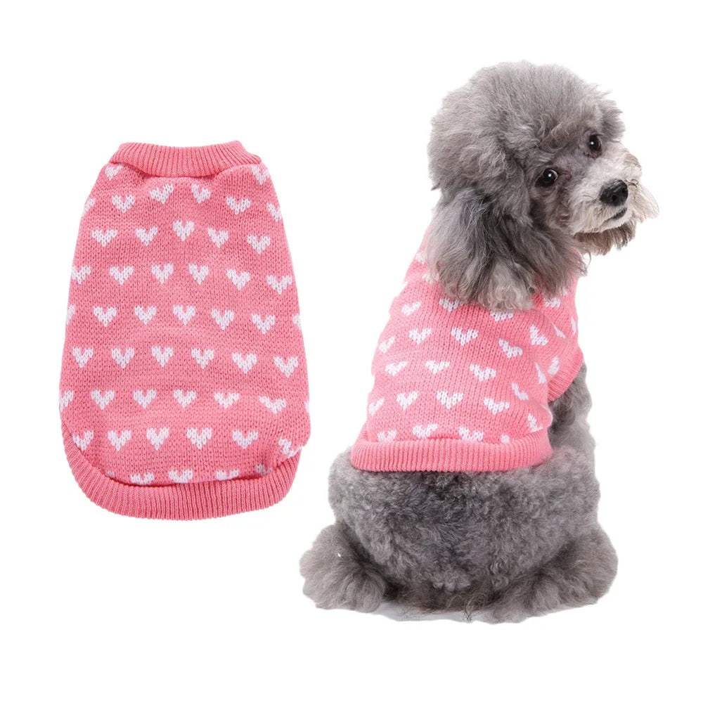 Cute Heart Knit Warm Pet Sweater For Dogs And Cats