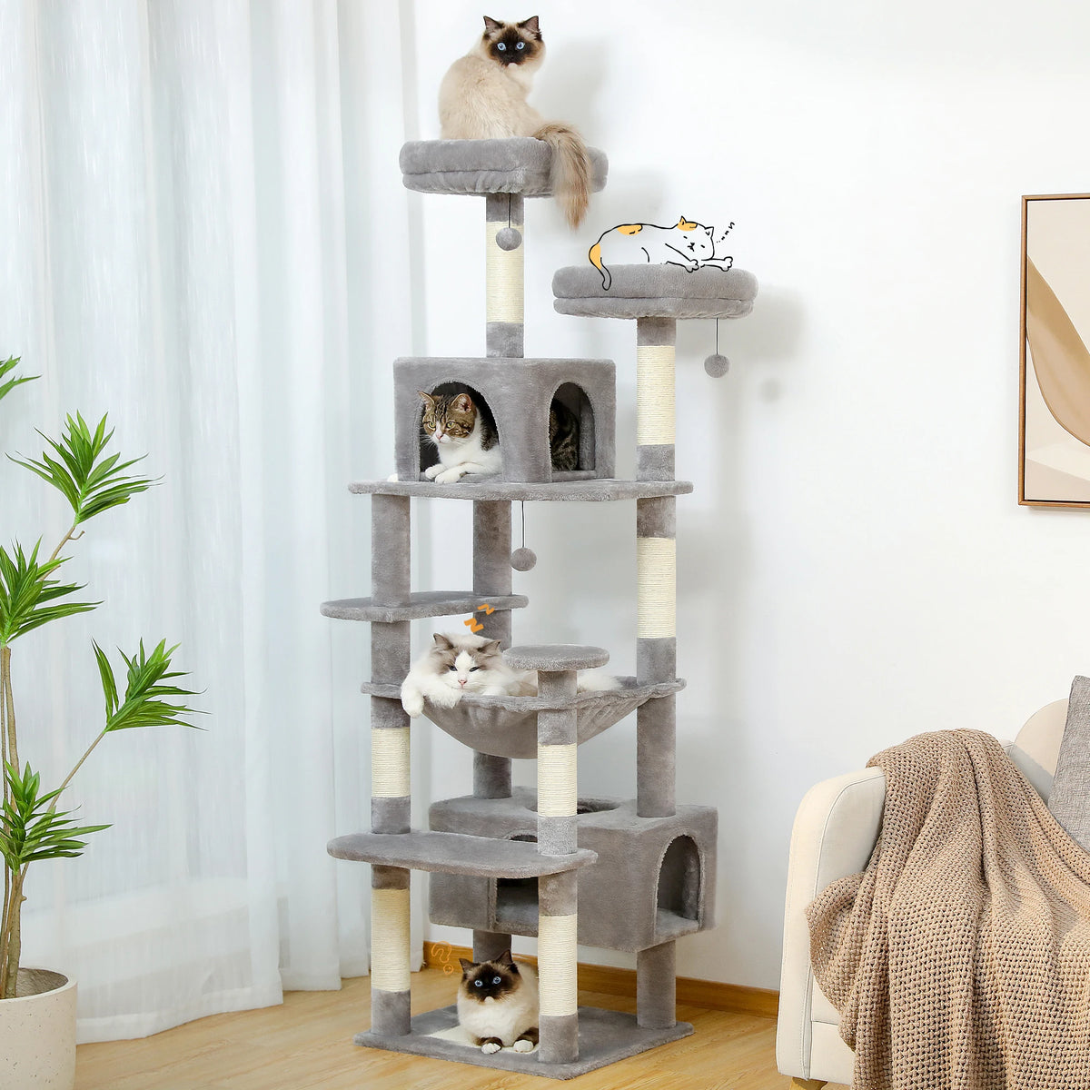 PAWZ Road Indoor Cat Tower With Sisal Posts And Hammock