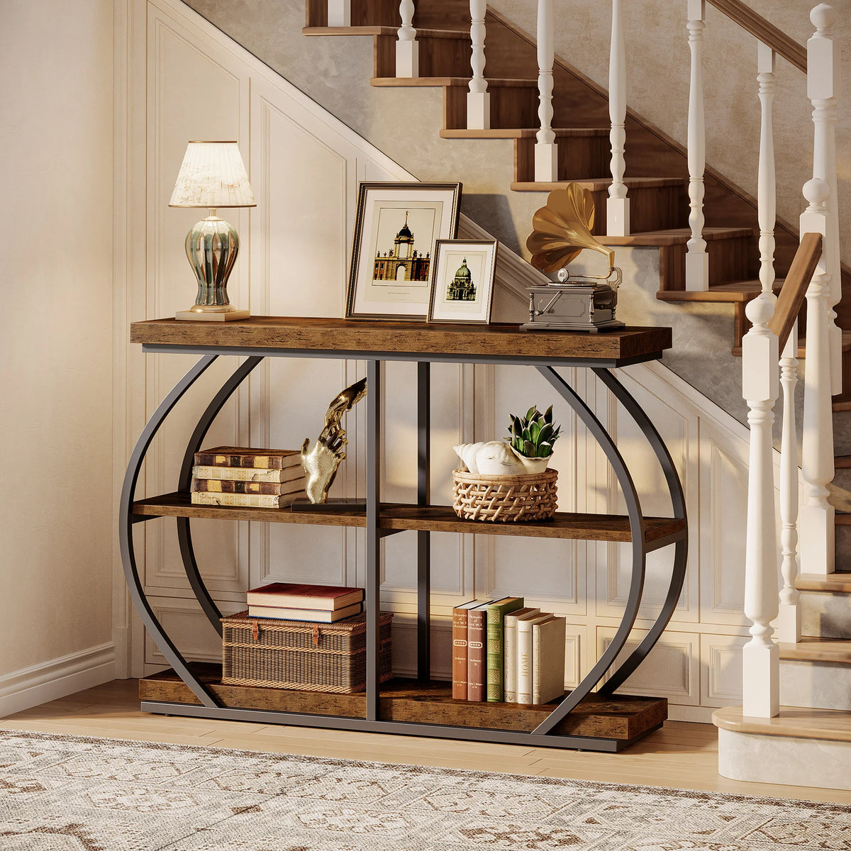 Tribesigns Industrial 3 Tier Entryway Console Table With Storage Shelves
