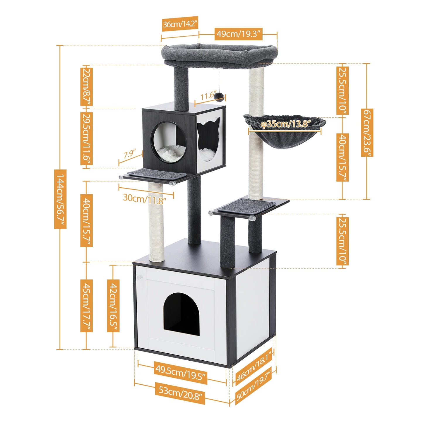 PAWZ Ro Multi-Level Cat Tree Wood Tower With Scratching Posts