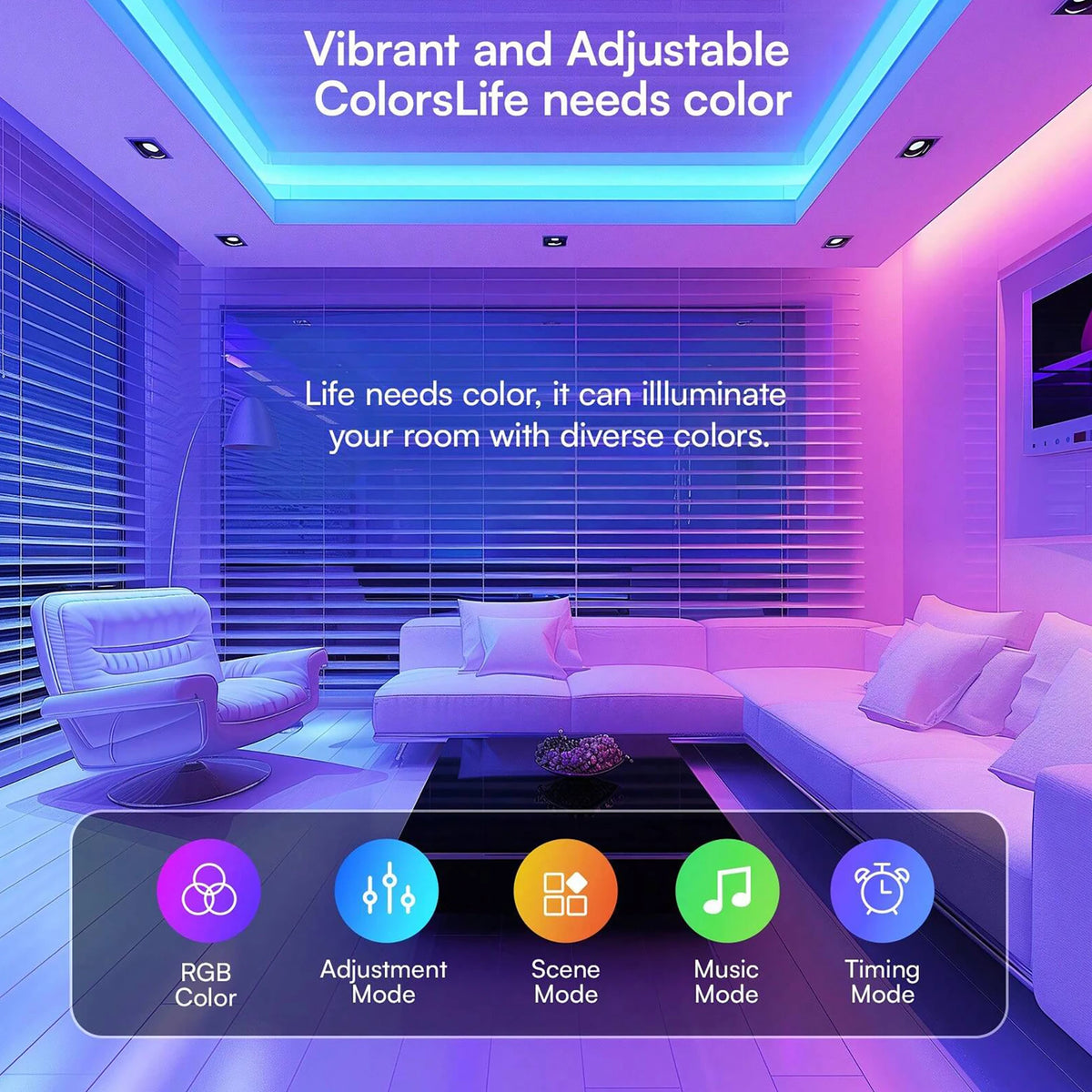 100FT Bluetooth LED Strip Lights, RGB Color Changing Led Strip Lighting with 24-Key Remote and APP Control, Music Sync Lights