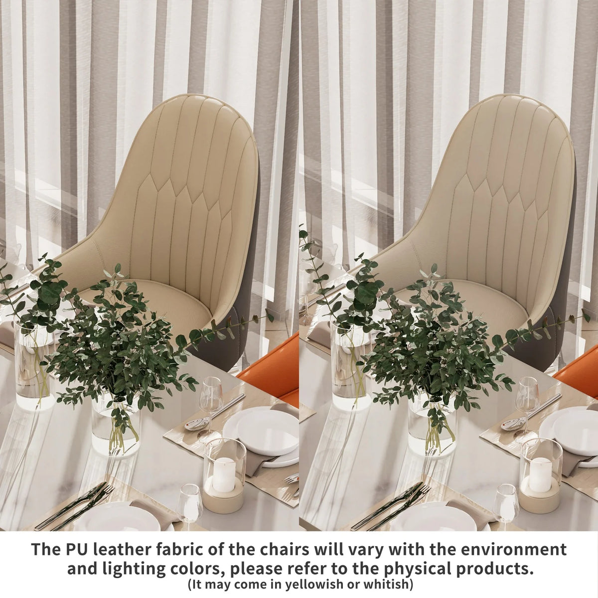Modern Synthetic Leather Dining Chairs With Metal Frame And Padded Seats