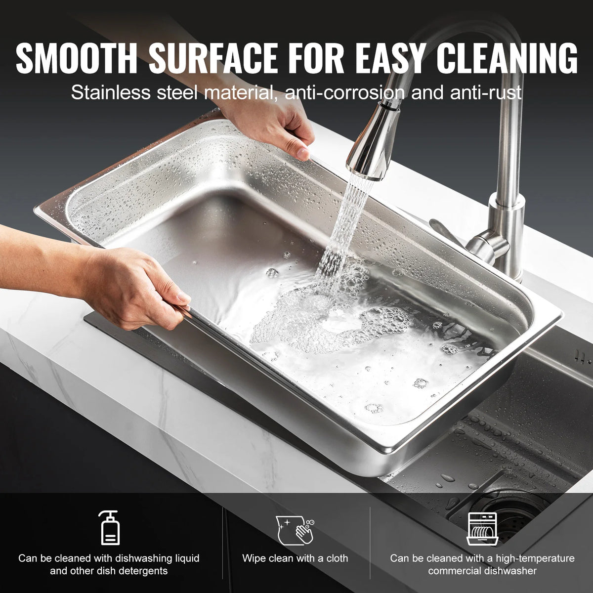 SucceBuy Stainless Steel Anti Jam Steam Table Pans With Lids