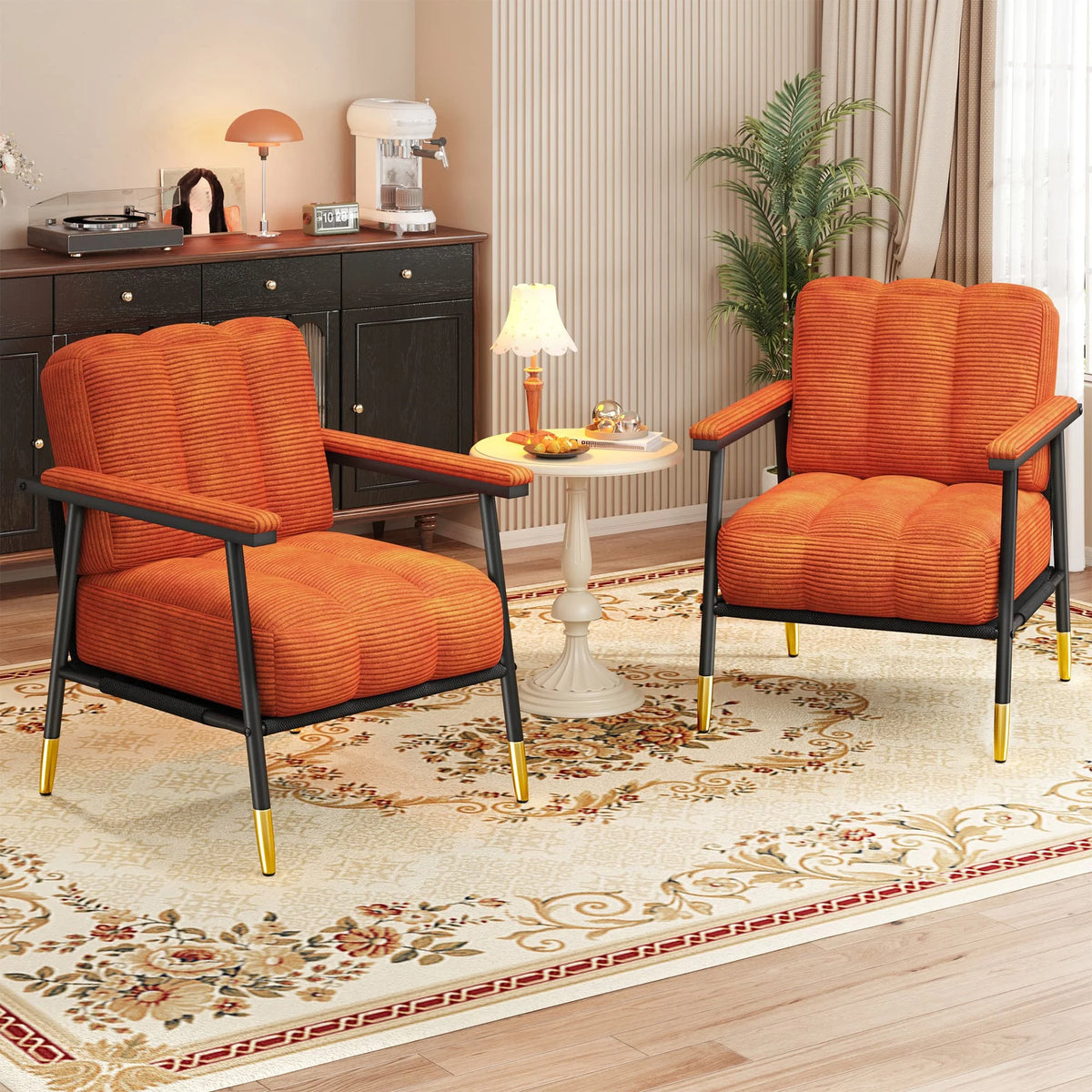 EnHomee Modern Upholstered Armchair With Thick Cushion And Metal Frame