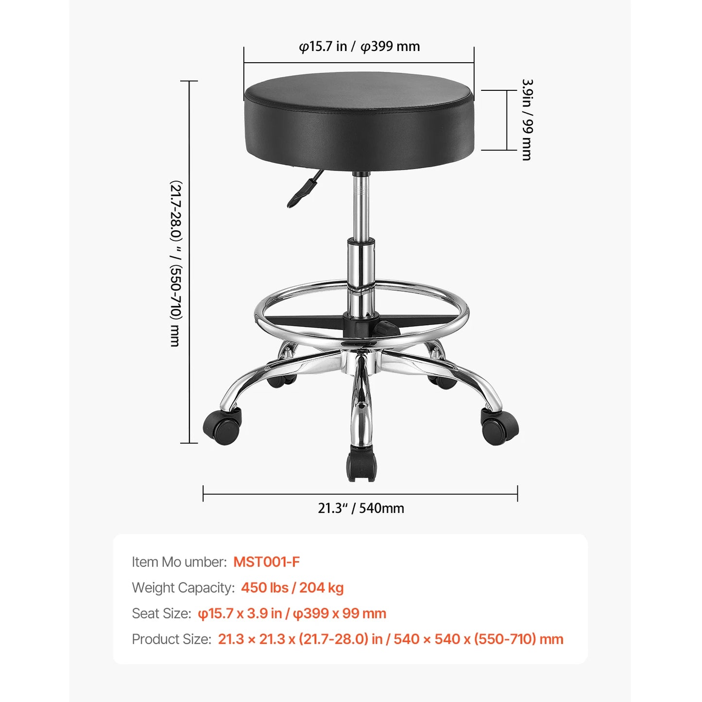 SucceBuy Adjustable Height Swivel Rolling Stool With Wheels