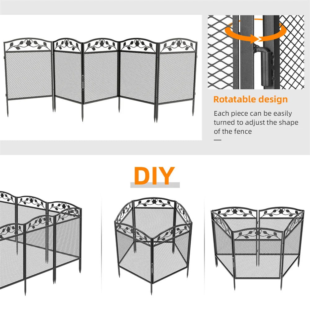BORWART 5Pcs Tall Dog Fence Panels Iron Pet Barrier