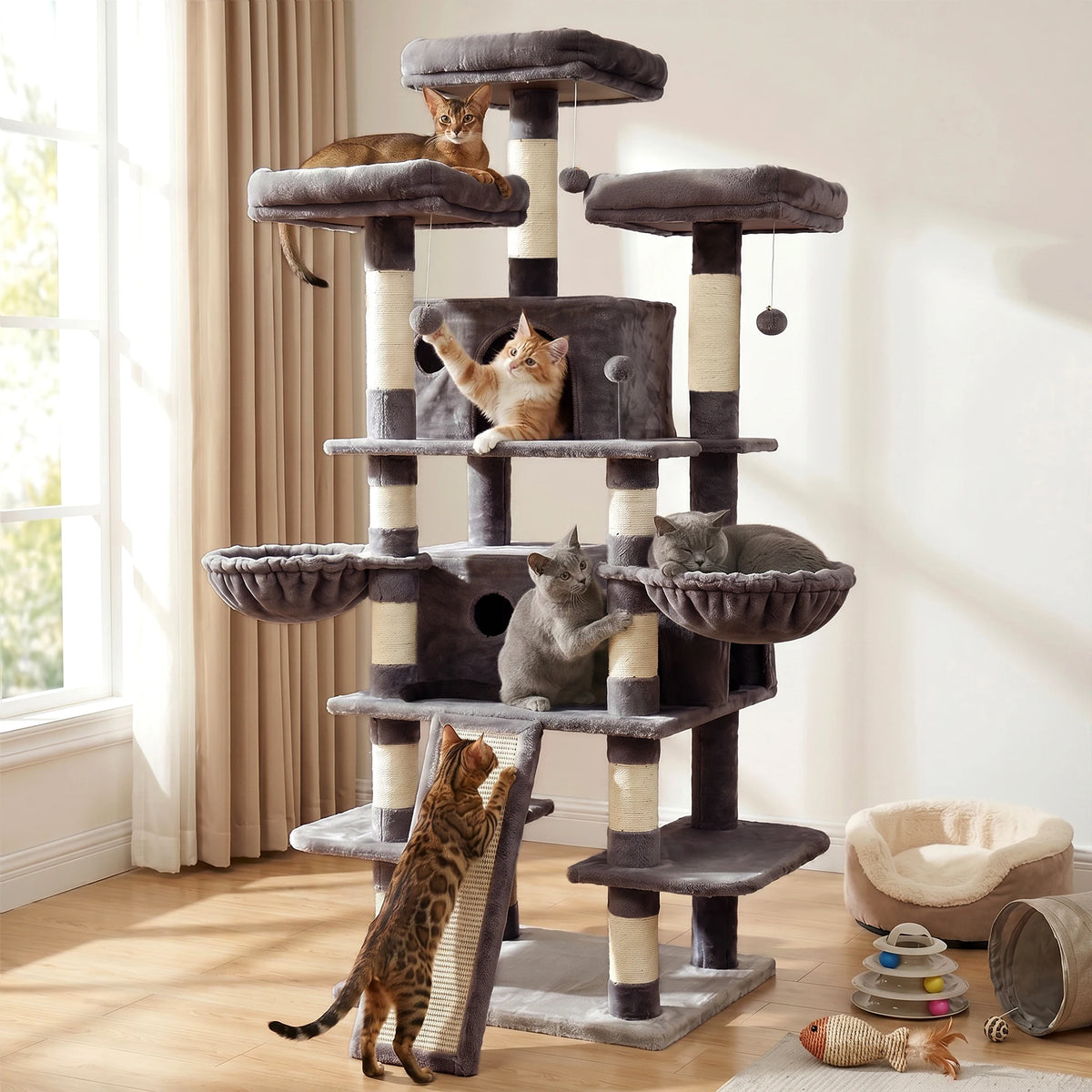FOOWIN Indoor Cat Tree Tower With Plush Perches And Condos