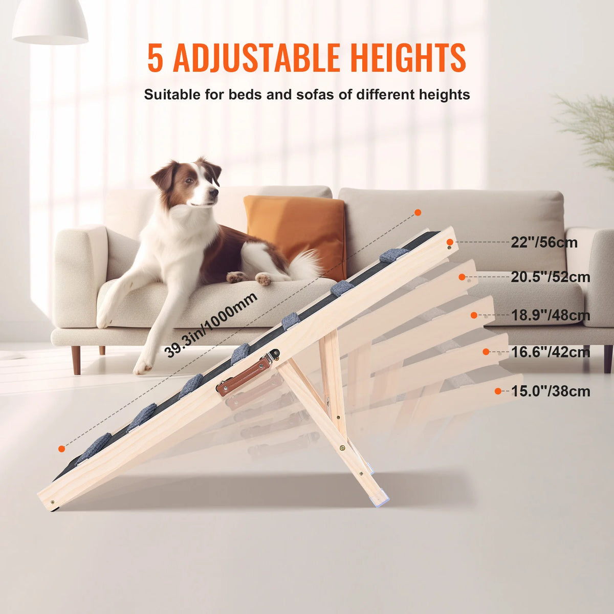 SucceBuy Adjustable Wooden Foldable Dog Safety Ramp