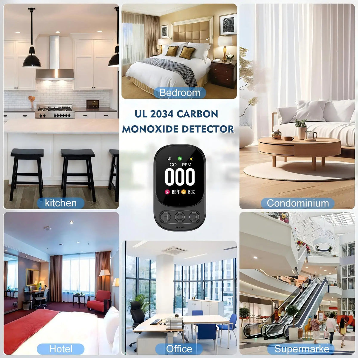 Carbon Monoxide Detectors Plug in, 3-in-1 CO Detector with Temp/Hum Sensor, Portable Travel Carbon Monoxide Alarm with 85dB Alarm, Real-Time CO Monitor Easy to Read & Install (Black-1 Pack)