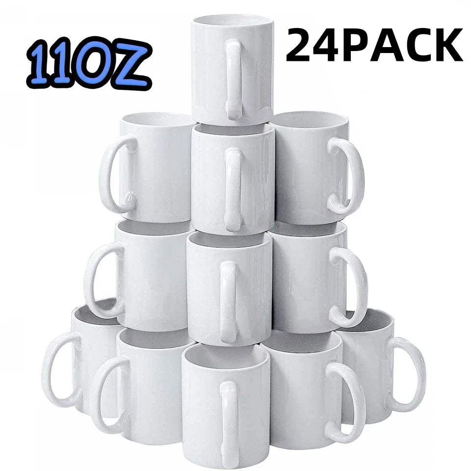 HTVRONT Sublimation Mugs Blank White Ceramic Sublimation Cups, Bulk Mugs for Coffee, Tea, Latte, Soup, Milk, Hot Cocoa 11 oz Set of 12