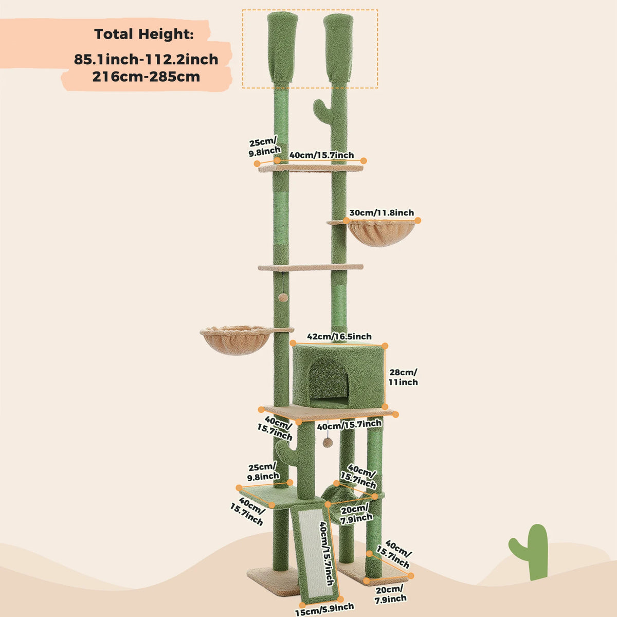 Pequlti Comfortable Cat Tower With Hammock And Sisal Scratching Posts