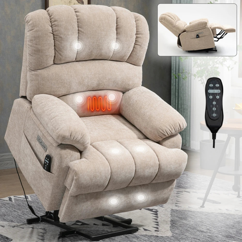 Chenille Power Lift Recliner With Vibration Massage