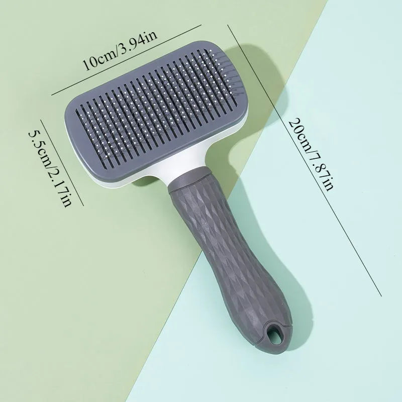 Ergonomic Self Cleaning Pet Brush With Round Tip Needles