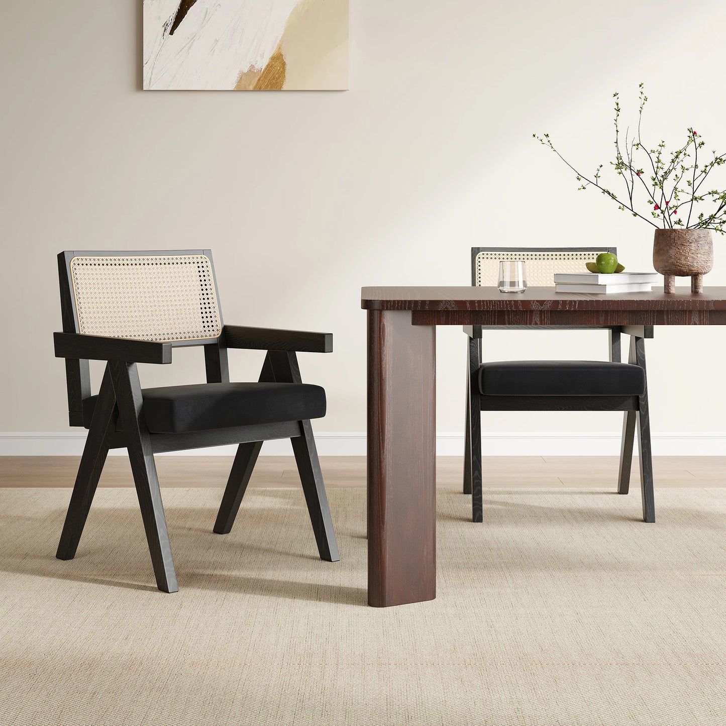 FARINI Mid Century Rattan Dining Chairs With Ash Wood Frame
