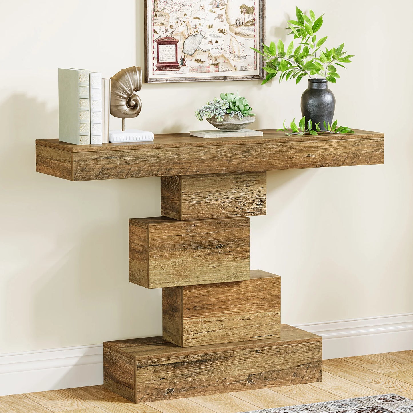 Tribesigns Farmhouse Wood Console Table With Geometric Metal Base