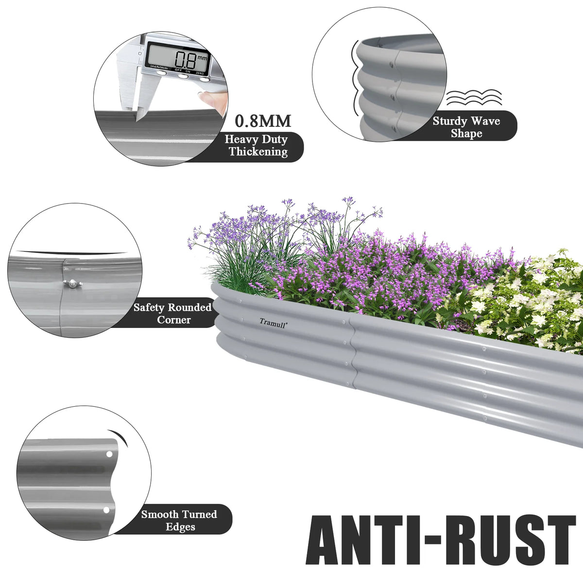 12x2x1FT Galvanized Raised Garden Bed Outdoor Planter Box for Vegetables Flowers Herbs Fruits, Easy Setup