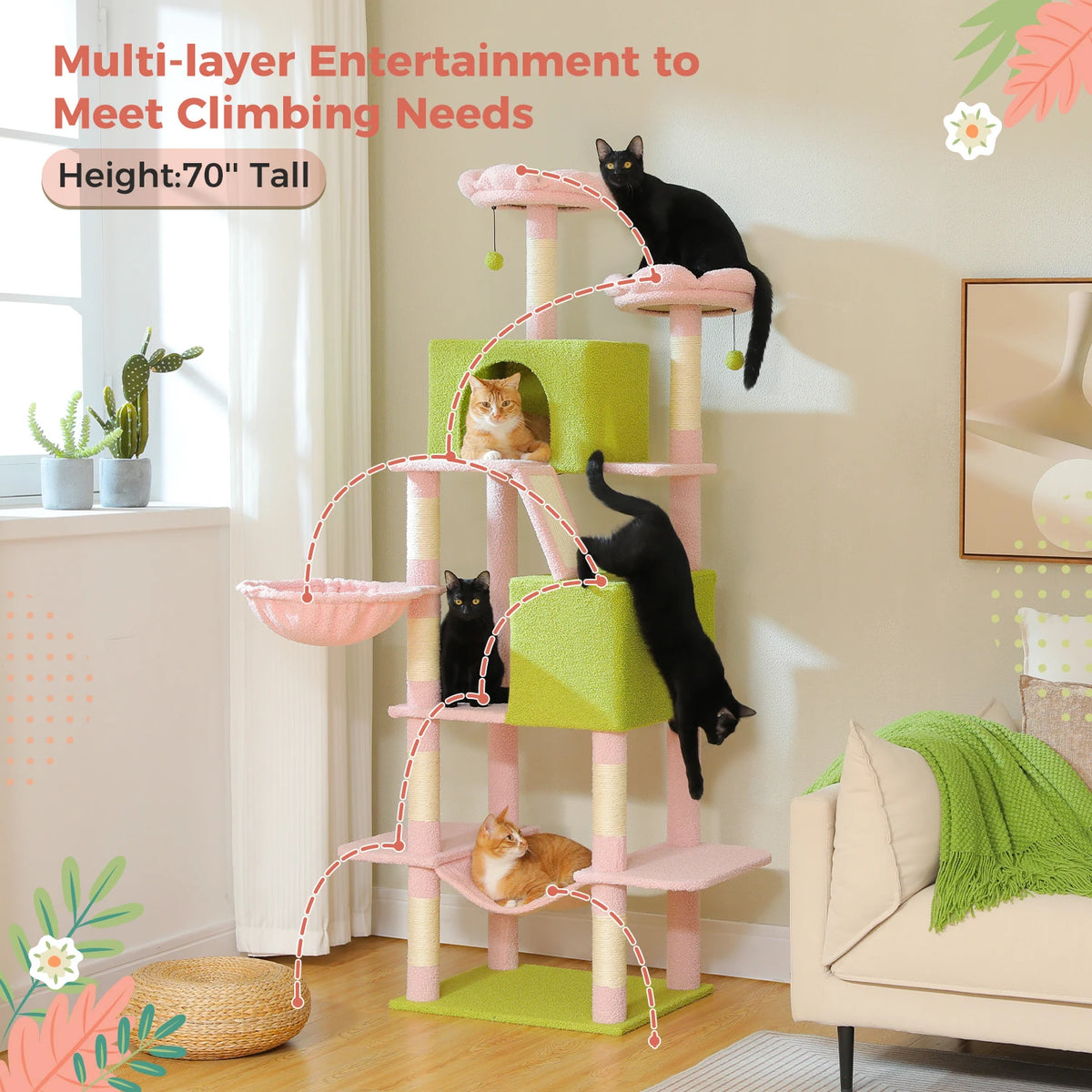 PAWZ Road Tall Cat Tree With Scratching Posts Perch