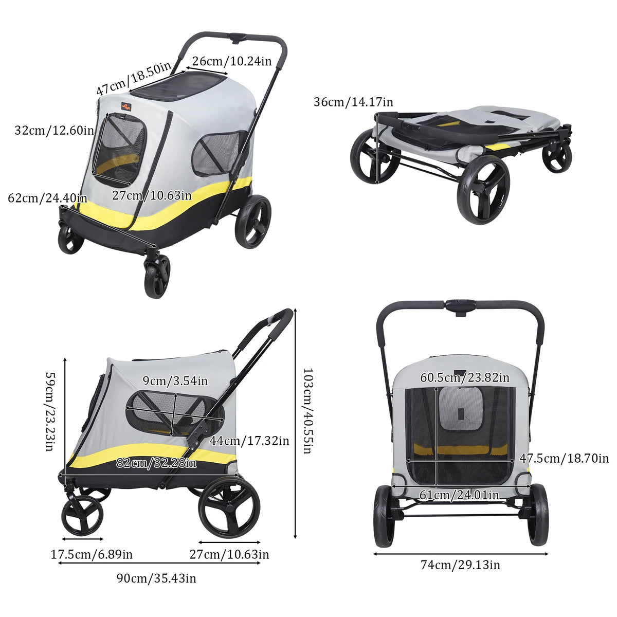 Bingopaw Portable Dog Stroller Dual Entry Wagon Cart All Terrain