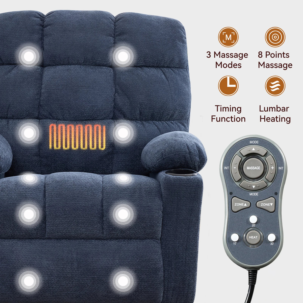 Metal Rocking Recliner Chair With Massage Heat And Cup Holders