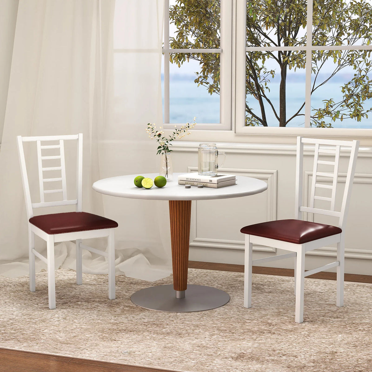 HOMASIS Rubber Wood Dining Chairs Set With Slatted Backrest