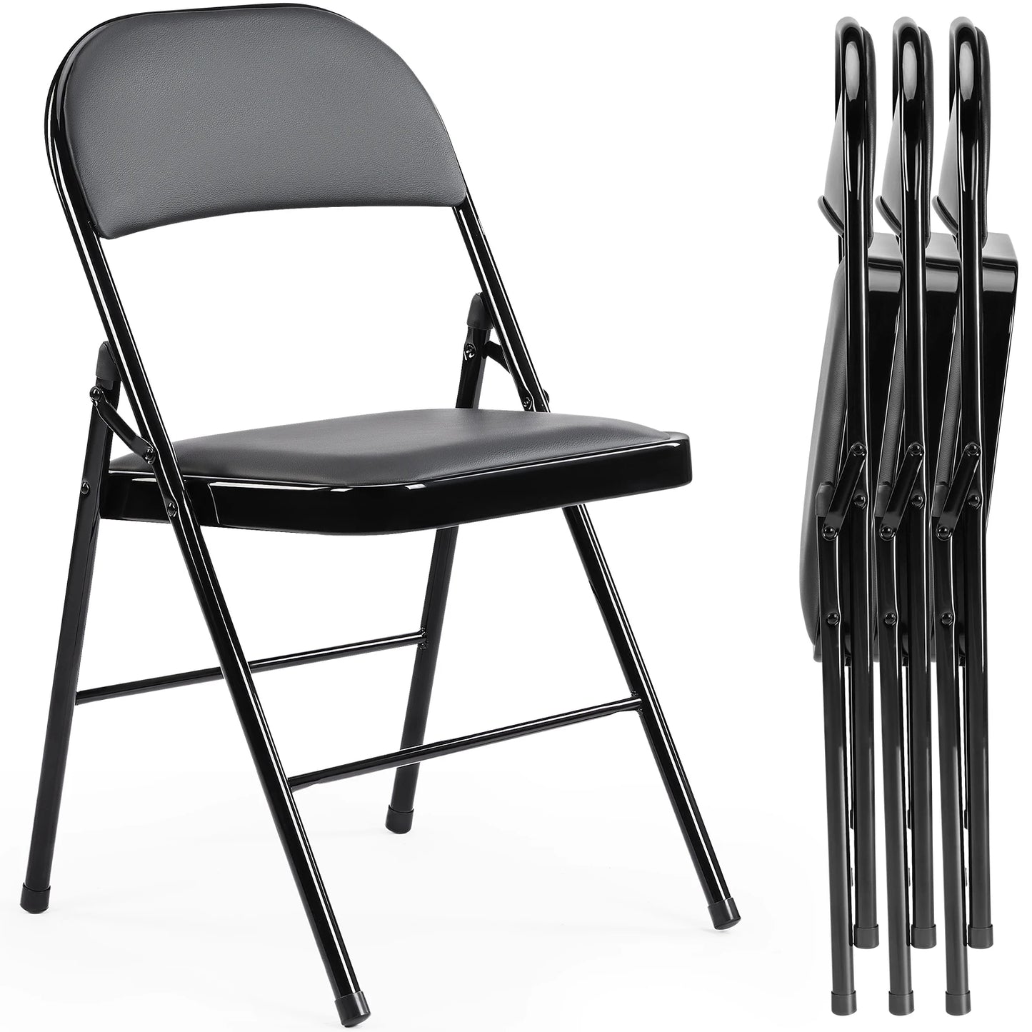 JHK Leather Padded Folding Rocking Dining Chair With Sturdy Frame