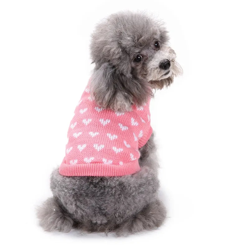 Cute Heart Knit Warm Pet Sweater For Dogs And Cats