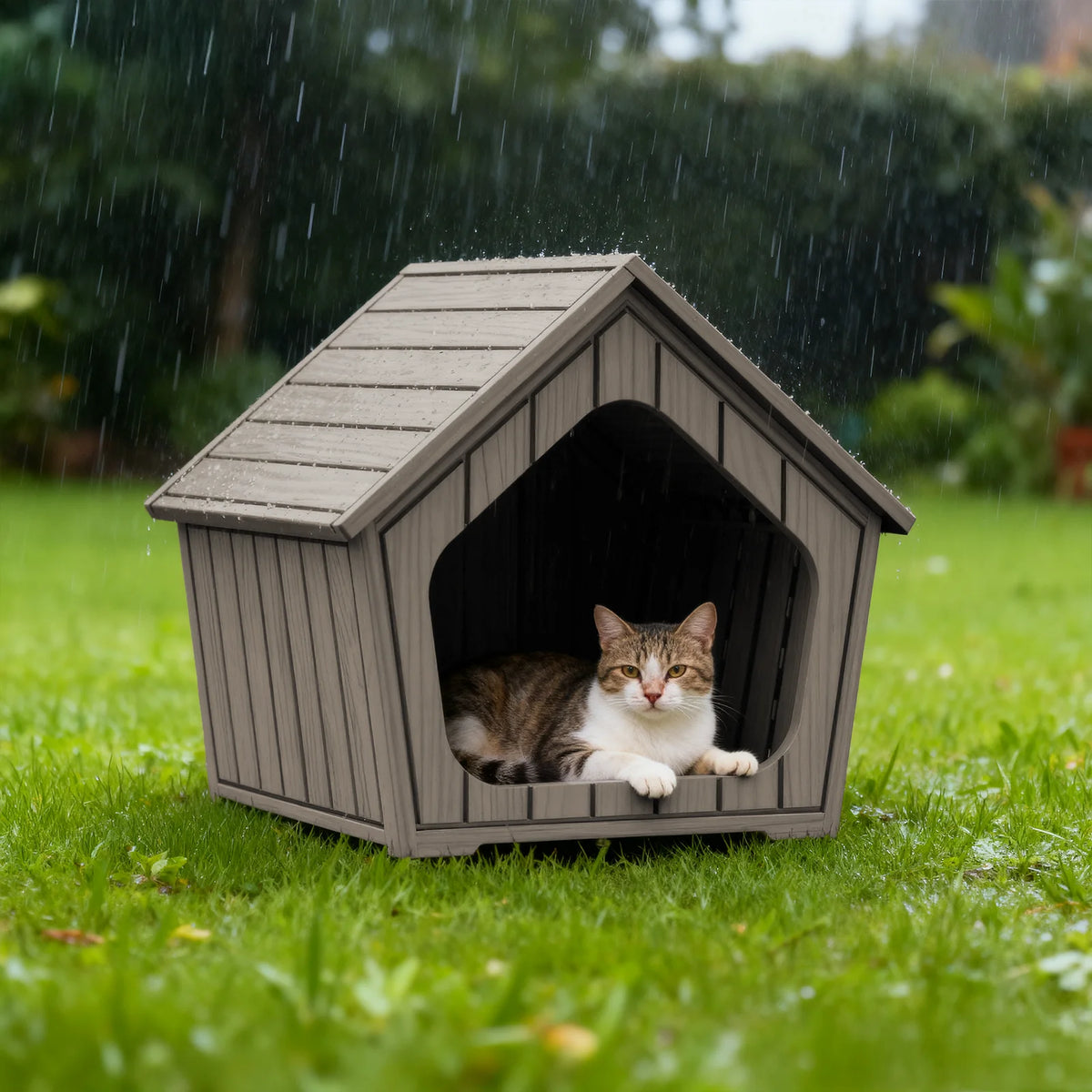 Waterproof Plastic Dog House With Ventilated Gable Roof Shelter