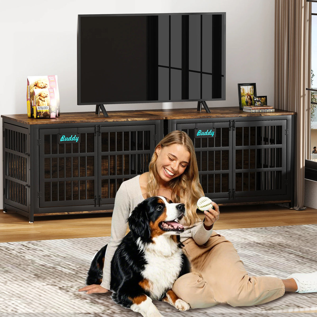 Heavy Duty Wooden Dog Crate Furniture Indoor Kennel With Casters