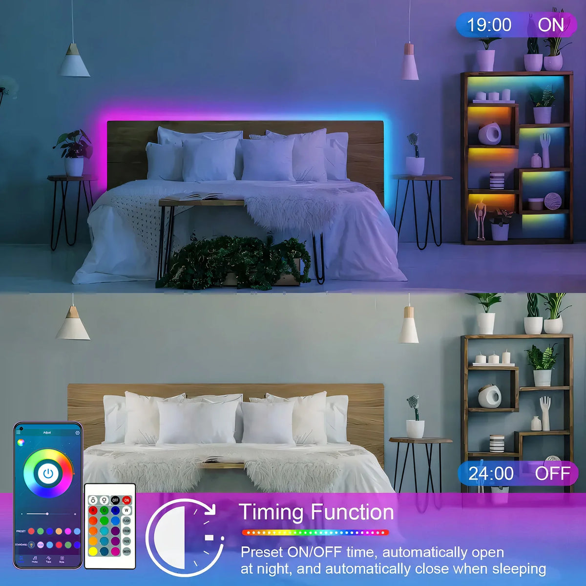 100FT Bluetooth LED Strip Lights, RGB Color Changing Led Strip Lighting with 24-Key Remote and APP Control, Music Sync Lights