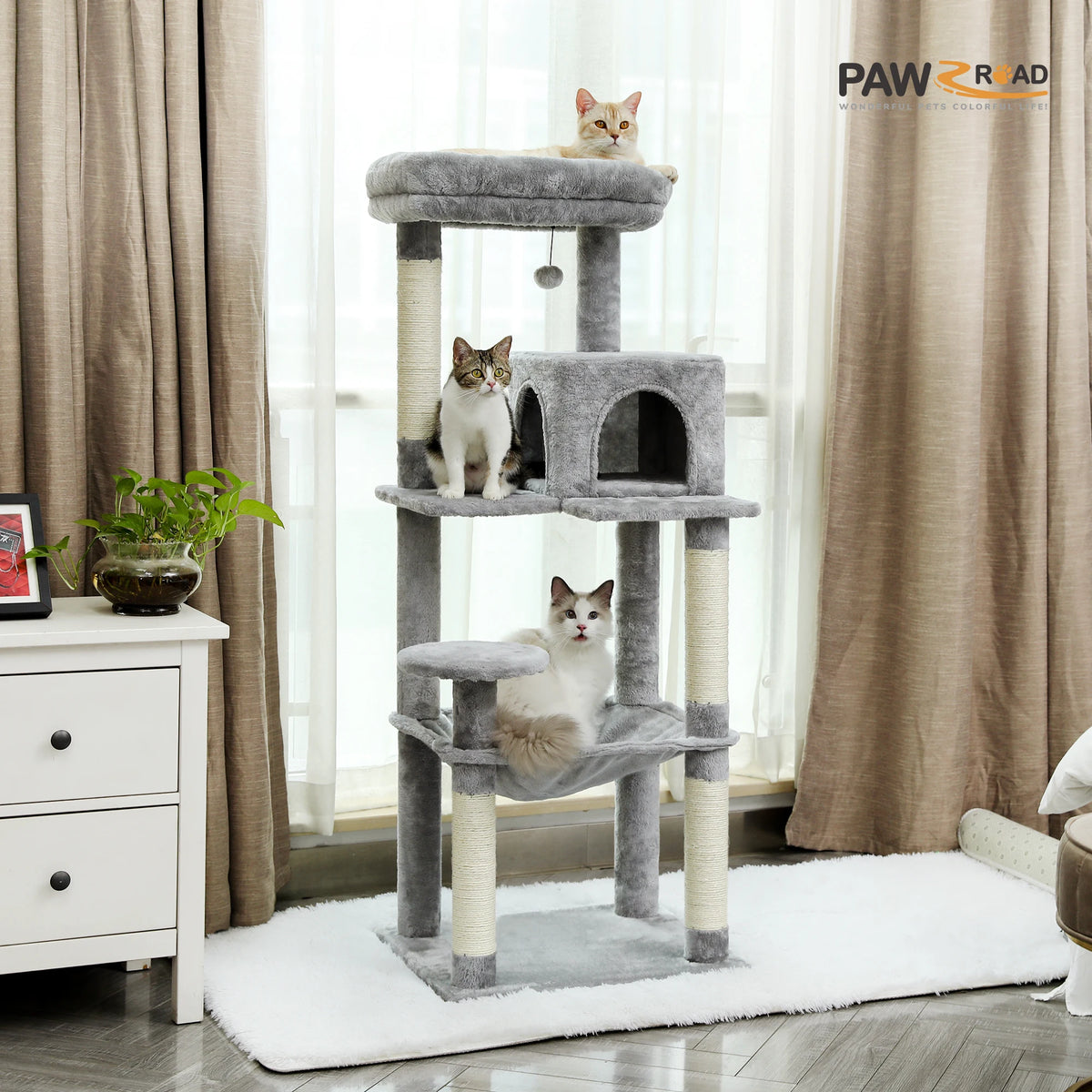 PAWZ Road Indoor Cat Tower With Sisal Posts And Hammock