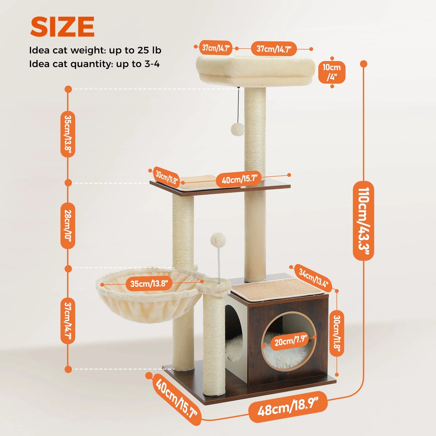 PAWZ Road Modern Cat Tree With Hammock And Sisal Posts