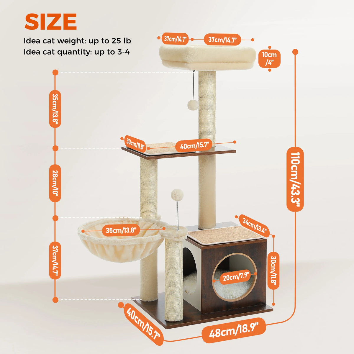 PAWZ Road Indoor Cat Tower Featuring Sisal Posts And Hammock
