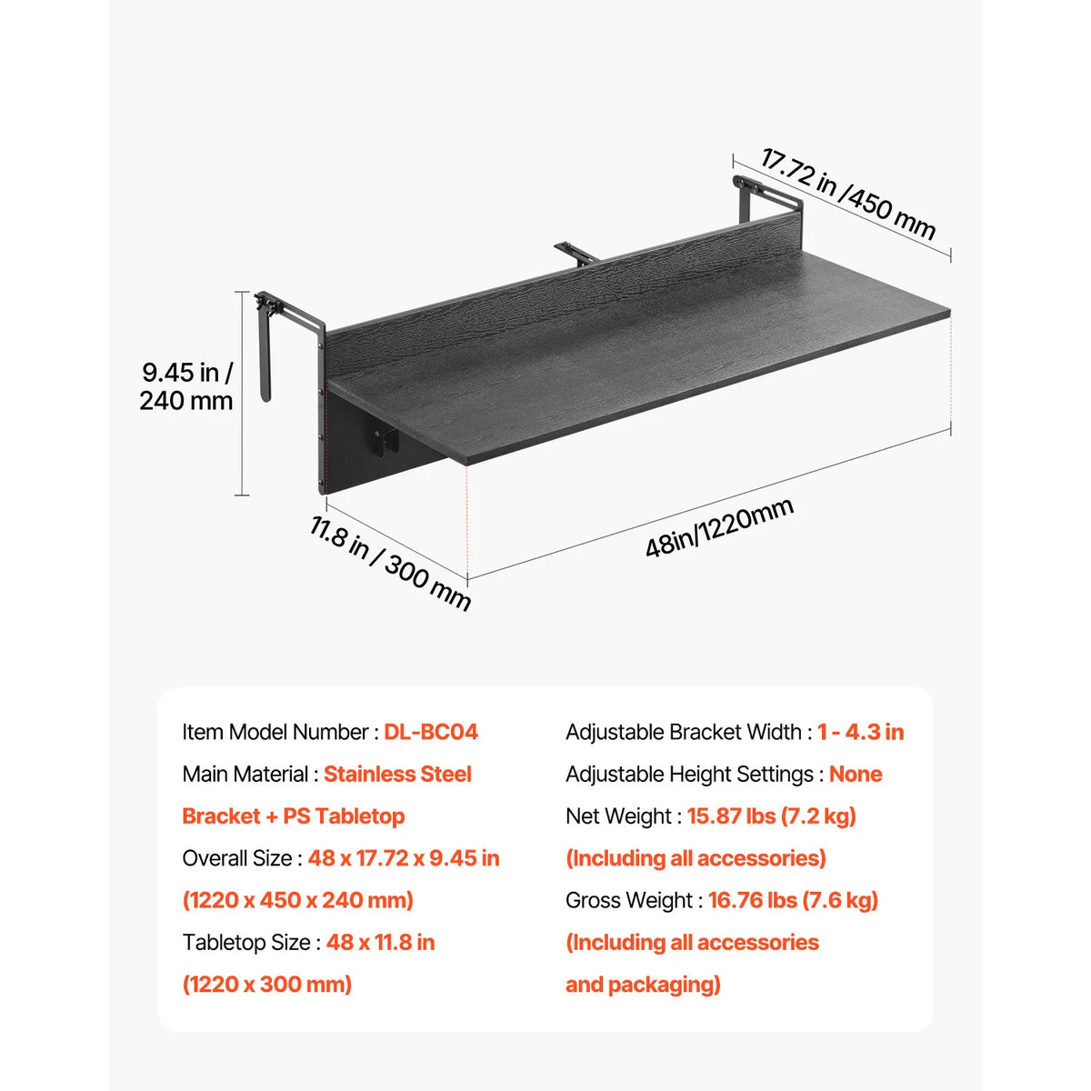 Foldable Balcony Railing Serving Table For Outdoor Use