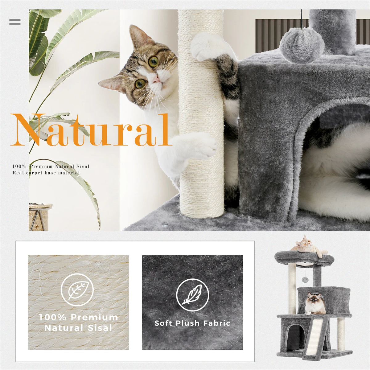 PAWZ Road Multilevel Cat Tower With Double Condo Sisal Posts