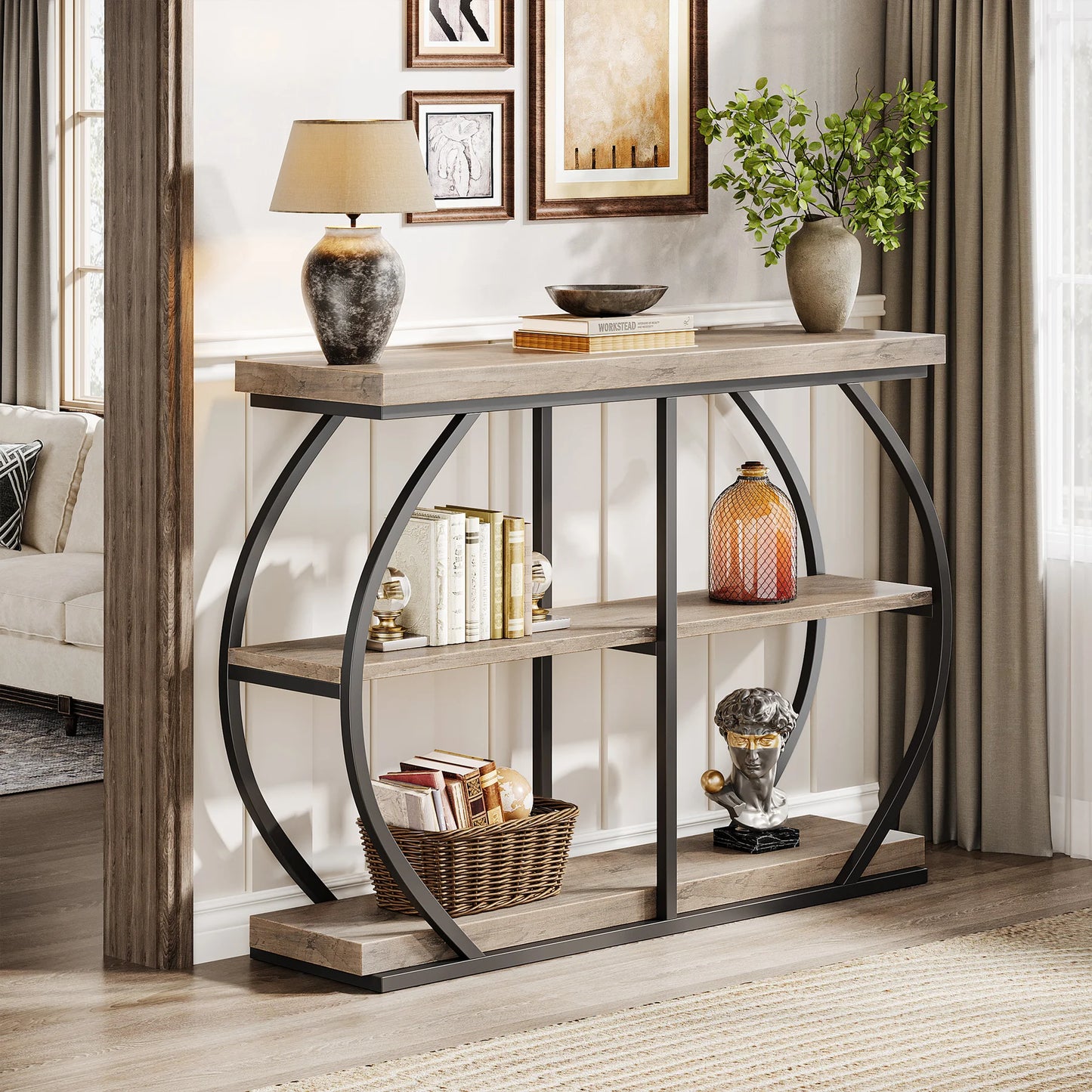 Tribesigns Industrial 3 Tier Entryway Console Table With Storage Shelves