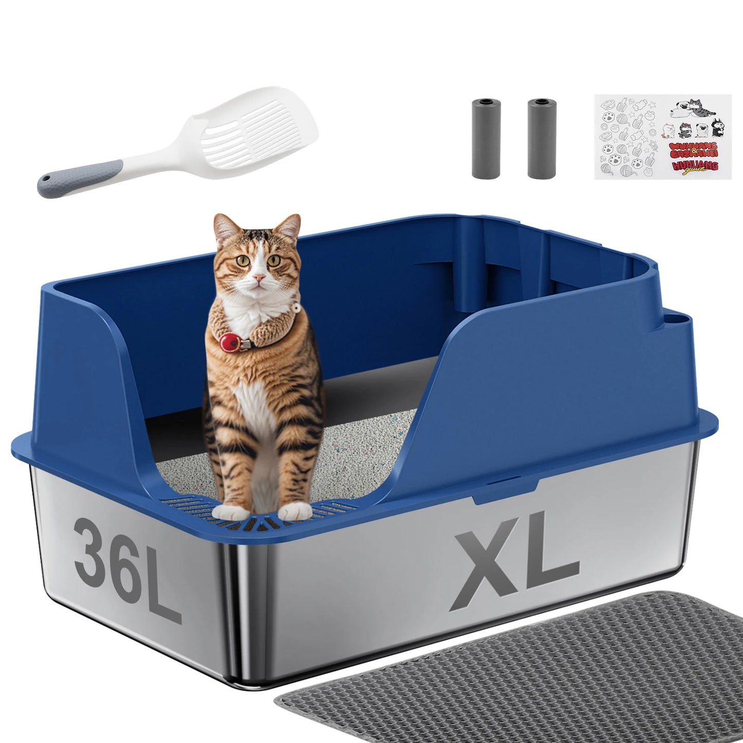Stainless Steel Cat Litter Box, Extra Large Splash-proof & Leak-proof Litter Box Suitable for Large Cats