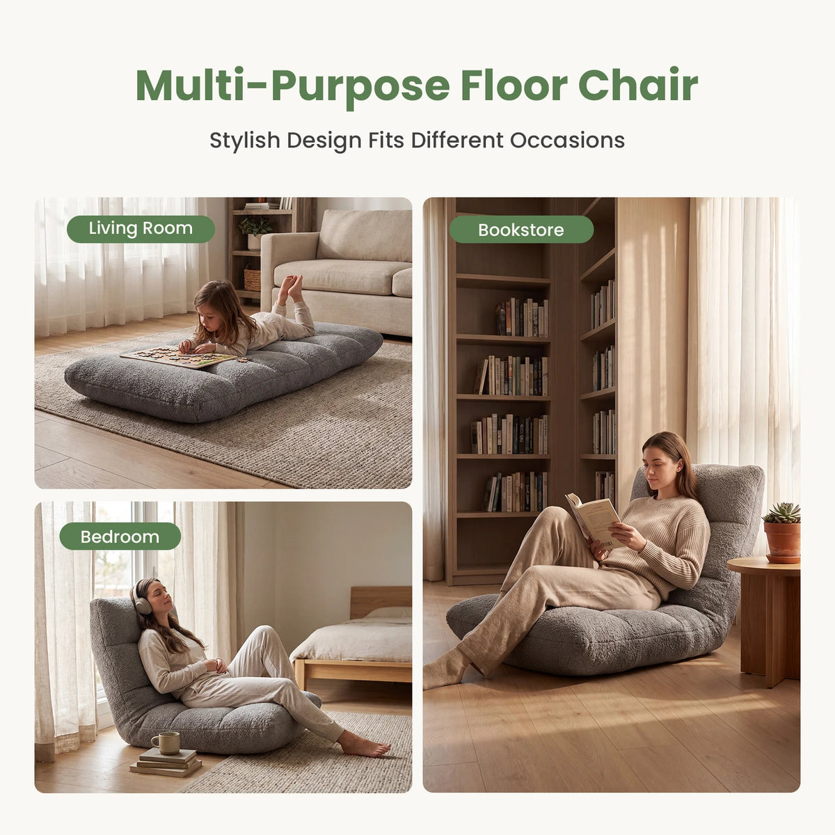 Jhk Adjustable Folding Floor Chair With Comfortable Velvet Cushions