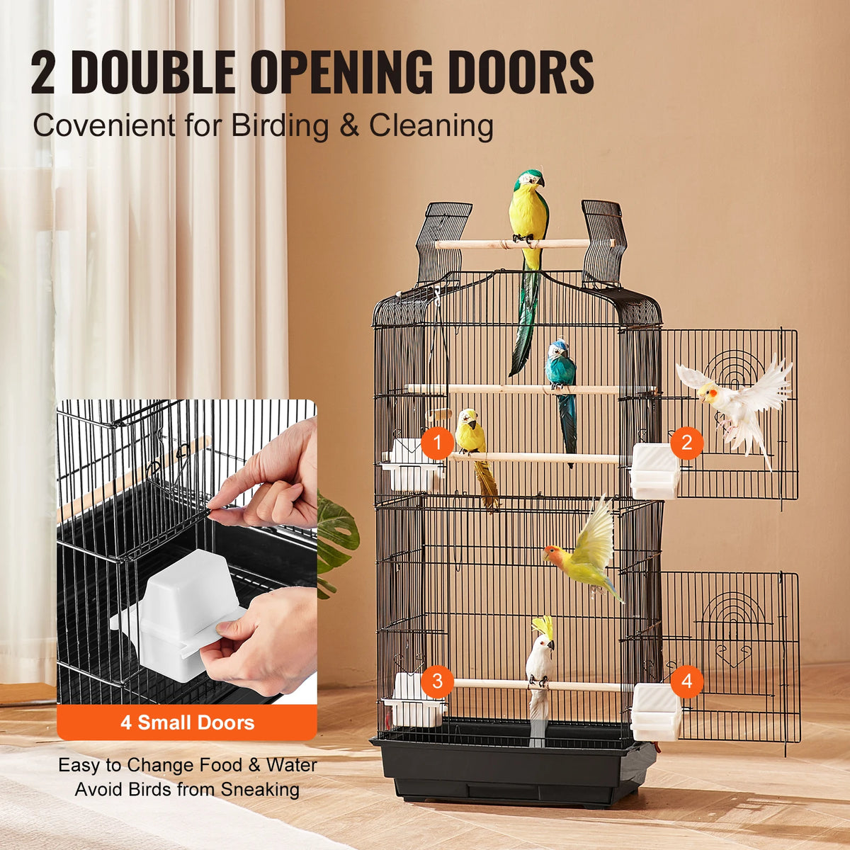 Open Top Hanging Parrot Bird Cage With Swing And Perch