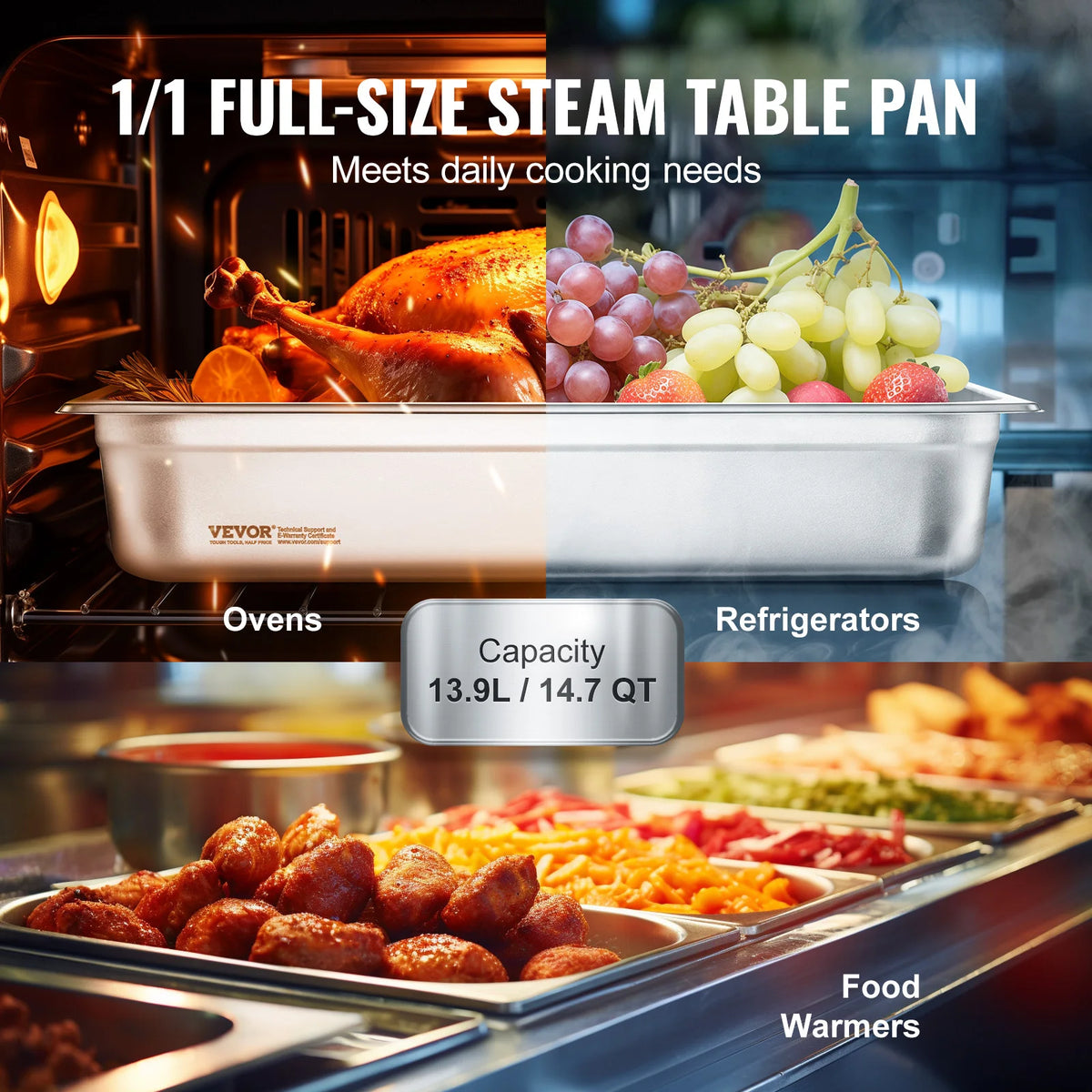 SucceBuy Stainless Steel Anti Jam Steam Table Pans With Lids