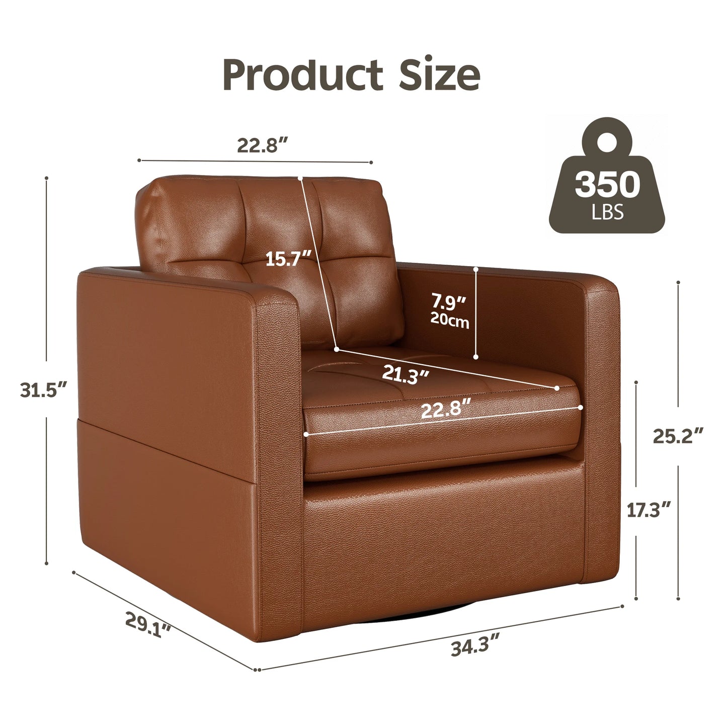 Kerdom Swivel Accent Chair With Pu Leather Upholstery And Pocket