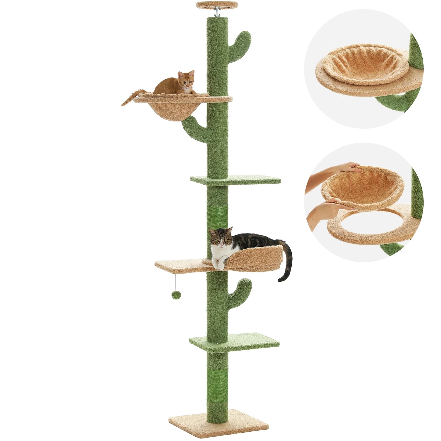 PEQULTI Adjustable Cactus Cat Tree With Scratching Post And Hammock
