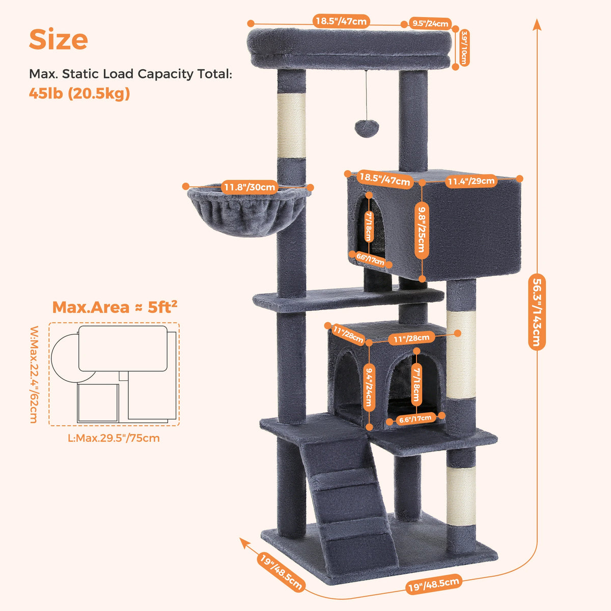 PAWZ Road Indoor Cat Tree With Hammock And Scratching Posts