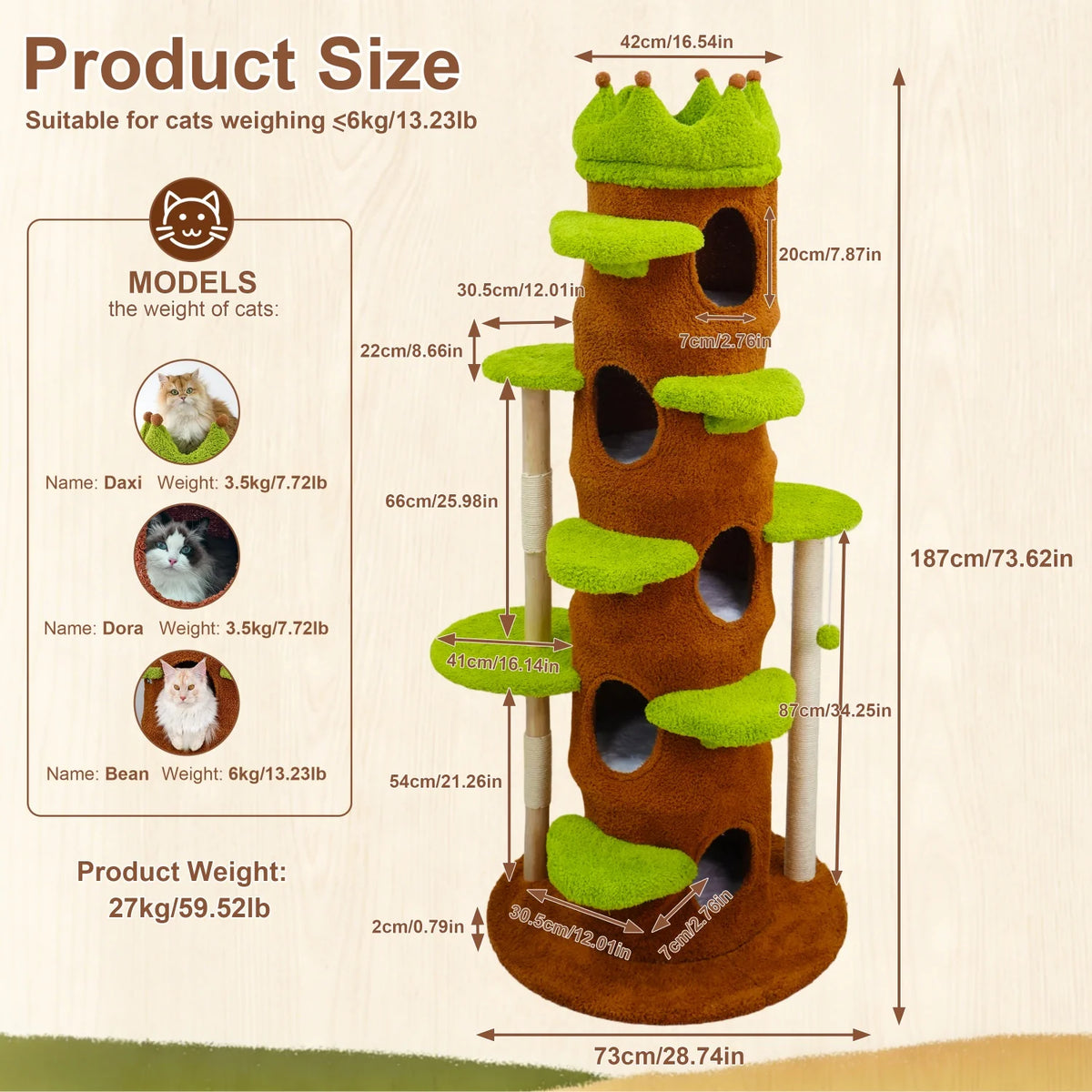 Bingopaw Premium Cat Tower With Sisal Scratcher And Play Cave