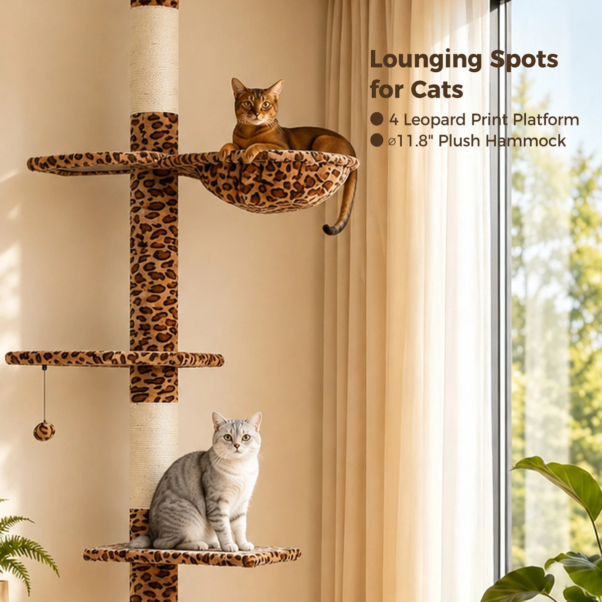 Pawz Road Adjustable Floor To Ceiling Cat Tree With Hammock