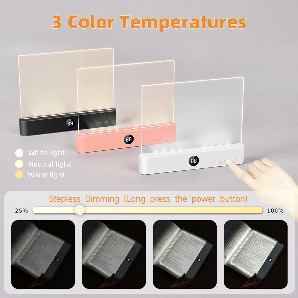 Book Light, Led Lights, Rechargeable LED Flat Book Lights,3 Colors & Timer, Dimmable Panel Plate Book Lamp