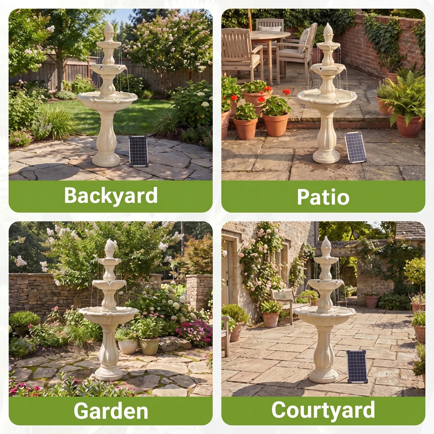 Three Tier Solar Powered Outdoor Water Fountain For Garden Decor